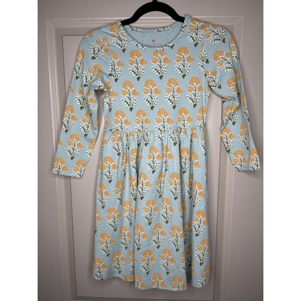 Pink Chicken Girls Long Sleeve Blue Floral Dress Size 10Y